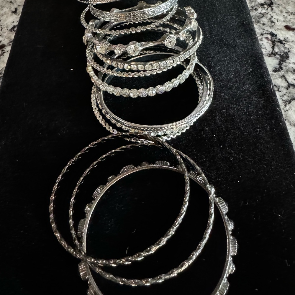 Silver Rhinestone Bangle Set - image 6